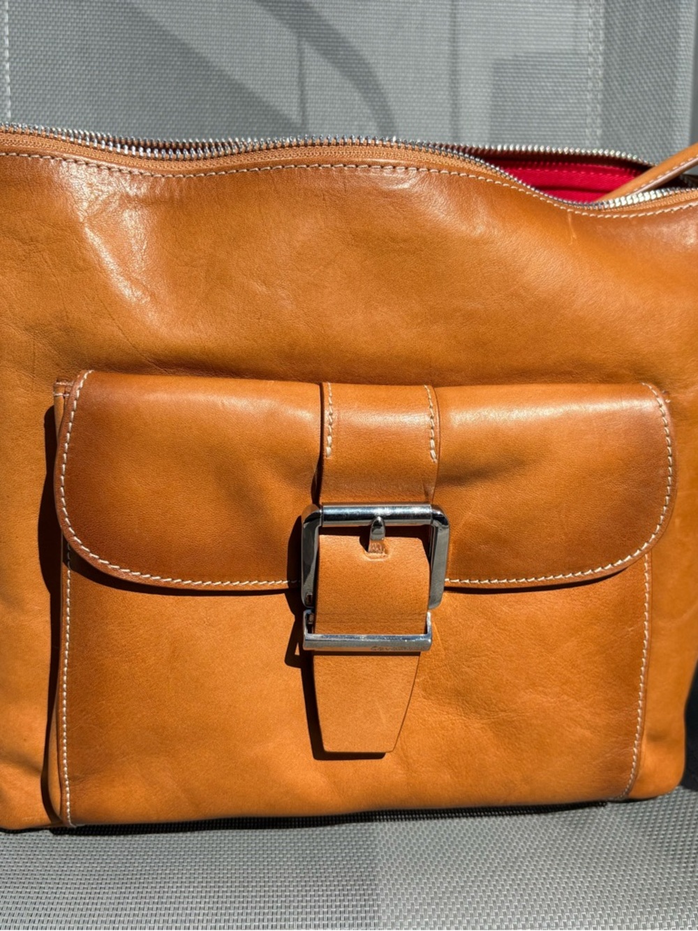 Cavalcanti Honey Tan Leather crossbody or hand Bag with Top Stitching